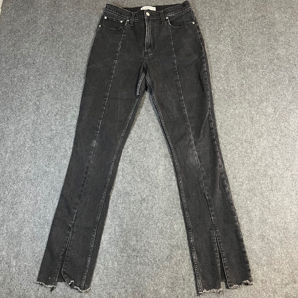 Abercrombie & Fitch High Rise‎ Skinny Jeans Black Front Seam Slit Hem 28 6L
